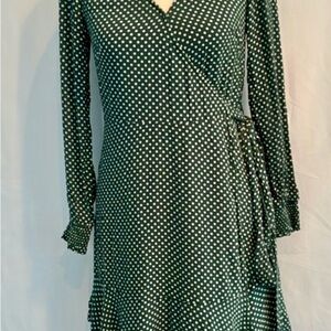 LOFT Green Polka Dot Long Sleeve Dress